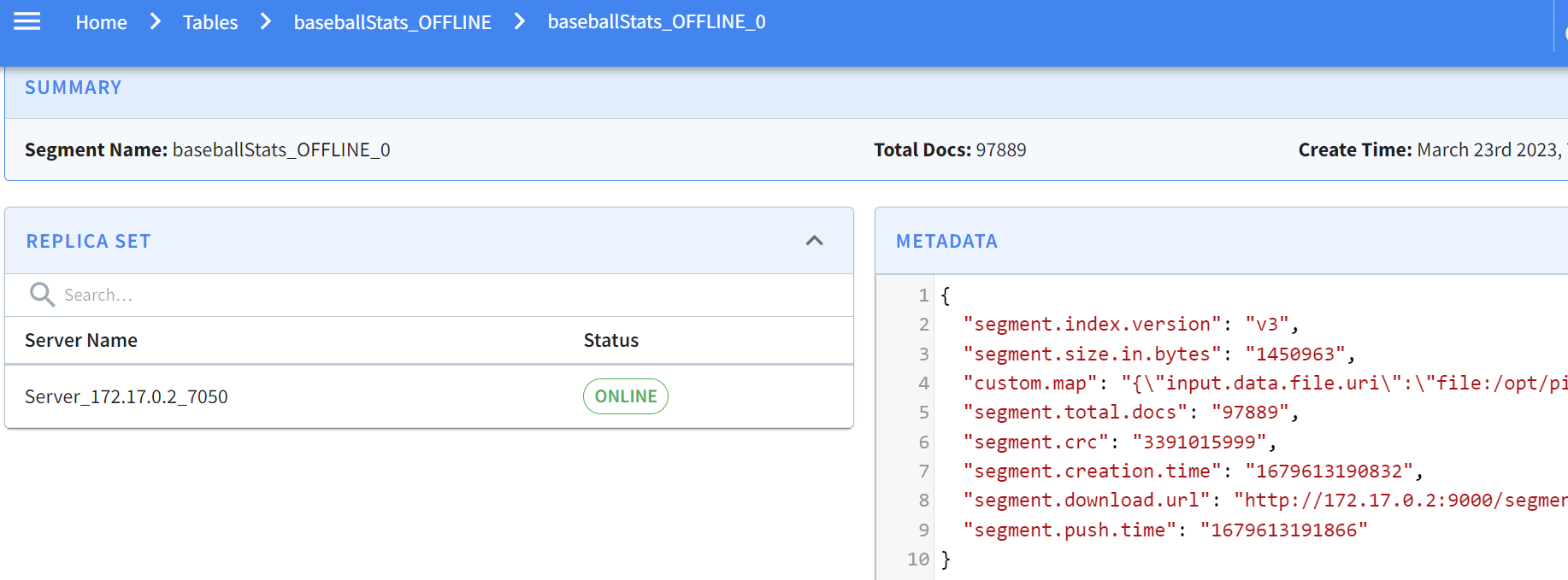 Segment specifics in Pinot UI