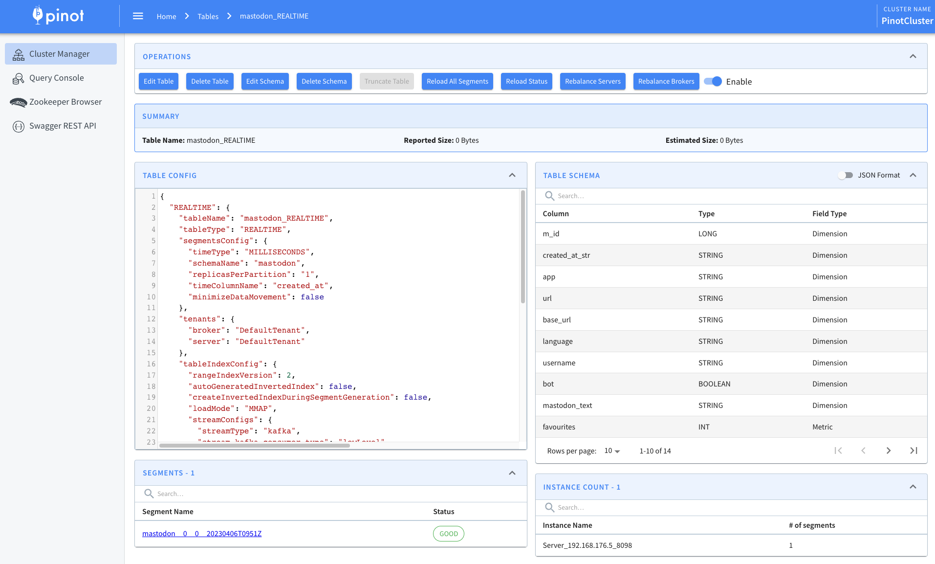 Apache Pinot table config and schema